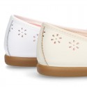 CEREMONY Nappa leather Mary Jane shoes with flowers embroidery design and velcro strap.