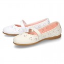 CEREMONY Nappa leather Mary Jane shoes with flowers embroidery design and velcro strap.