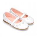 CEREMONY Nappa leather Mary Jane shoes with flowers embroidery design and velcro strap.