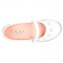 CEREMONY Nappa leather Mary Jane shoes with flowers embroidery design and velcro strap.