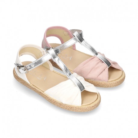 Little T-Strap SANDAL shoes espadrille style in metal canvas.