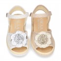 Metal canvas Sandal espadrille shoes with FLOWER design.