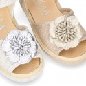 Metal canvas Sandal espadrille shoes with FLOWER design.