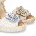 Metal canvas Sandal espadrille shoes with FLOWER design.