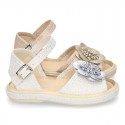 Metal canvas Sandal espadrille shoes with FLOWER design.