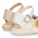 Metal canvas Sandal espadrille shoes with FLOWER design.