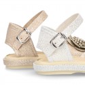 Metal canvas Sandal espadrille shoes with FLOWER design.