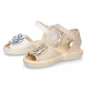 Metal canvas Sandal espadrille shoes with FLOWER design.