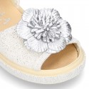 Metal canvas Sandal espadrille shoes with FLOWER design.