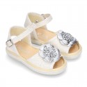 Metal canvas Sandal espadrille shoes with FLOWER design.