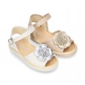 Metal canvas Sandal espadrille shoes with FLOWER design.