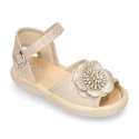 Metal canvas Sandal espadrille shoes with FLOWER design.