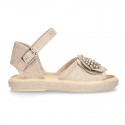 Metal canvas Sandal espadrille shoes with FLOWER design.