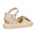 Metal canvas Sandal espadrille shoes with FLOWER design.