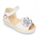 Metal canvas Sandal espadrille shoes with FLOWER design.