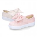 Metal canvas Bamba shoes with sweet BOW design.