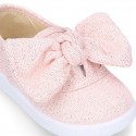 Metal canvas Bamba shoes with sweet BOW design.