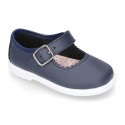 Little Washable leather MARY JANE shoes in navy color with buckle fastening.