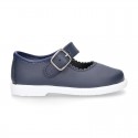 Little Washable leather MARY JANE shoes in navy color with buckle fastening.