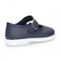 Little Washable leather MARY JANE shoes in navy color with buckle fastening.