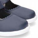 Little Washable leather MARY JANE shoes in navy color with buckle fastening.