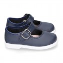 Little Washable leather MARY JANE shoes in navy color with buckle fastening.