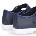 Little Washable leather MARY JANE shoes in navy color with buckle fastening.