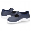 Little Washable leather MARY JANE shoes in navy color with buckle fastening.