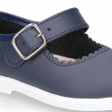 Little Washable leather MARY JANE shoes in navy color with buckle fastening.