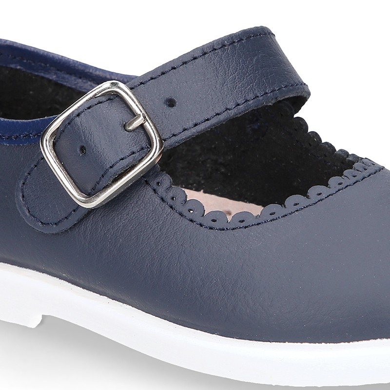 Little Washable leather MARY JANE shoes in navy color with buckle ...