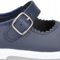 Little Washable leather MARY JANE shoes in navy color with buckle fastening.