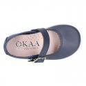 Little Washable leather MARY JANE shoes in navy color with buckle fastening.