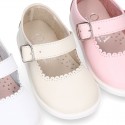 Little Washable leather MARY JANE shoes with buckle fastening.