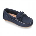 Nobuck leather Moccasin shoes with bows for little kids.