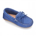 Nobuck leather Moccasin shoes with bows for little kids.