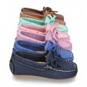 Nobuck leather Moccasin shoes with bows for little kids.