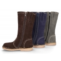 Knee high boot shoes countryside style with zipper in suede leather.