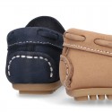 Nobuck leather Moccasin shoes with bows for little kids.