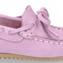 Nobuck leather Moccasin shoes with bows for little kids.