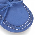 Nobuck leather Moccasin shoes with bows for little kids.