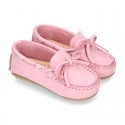 Nobuck leather Moccasin shoes with bows for little kids.