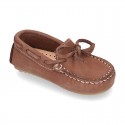 Nobuck leather Moccasin shoes with bows for little kids.