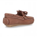 Nobuck leather Moccasin shoes with bows for little kids.