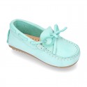 Nobuck leather Moccasin shoes with bows for little kids.