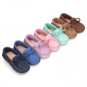 Nobuck leather Moccasin shoes with bows for little kids.