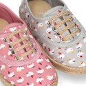 CHICKS print canvas little laces-up shoes espadrille style for kids.