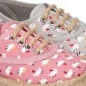 CHICKS print canvas little laces-up shoes espadrille style for kids.