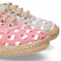 CHICKS print canvas little laces-up shoes espadrille style for kids.