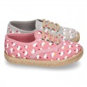 CHICKS print canvas little laces-up shoes espadrille style for kids.