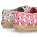 CHICKS print canvas little laces-up shoes espadrille style for kids.